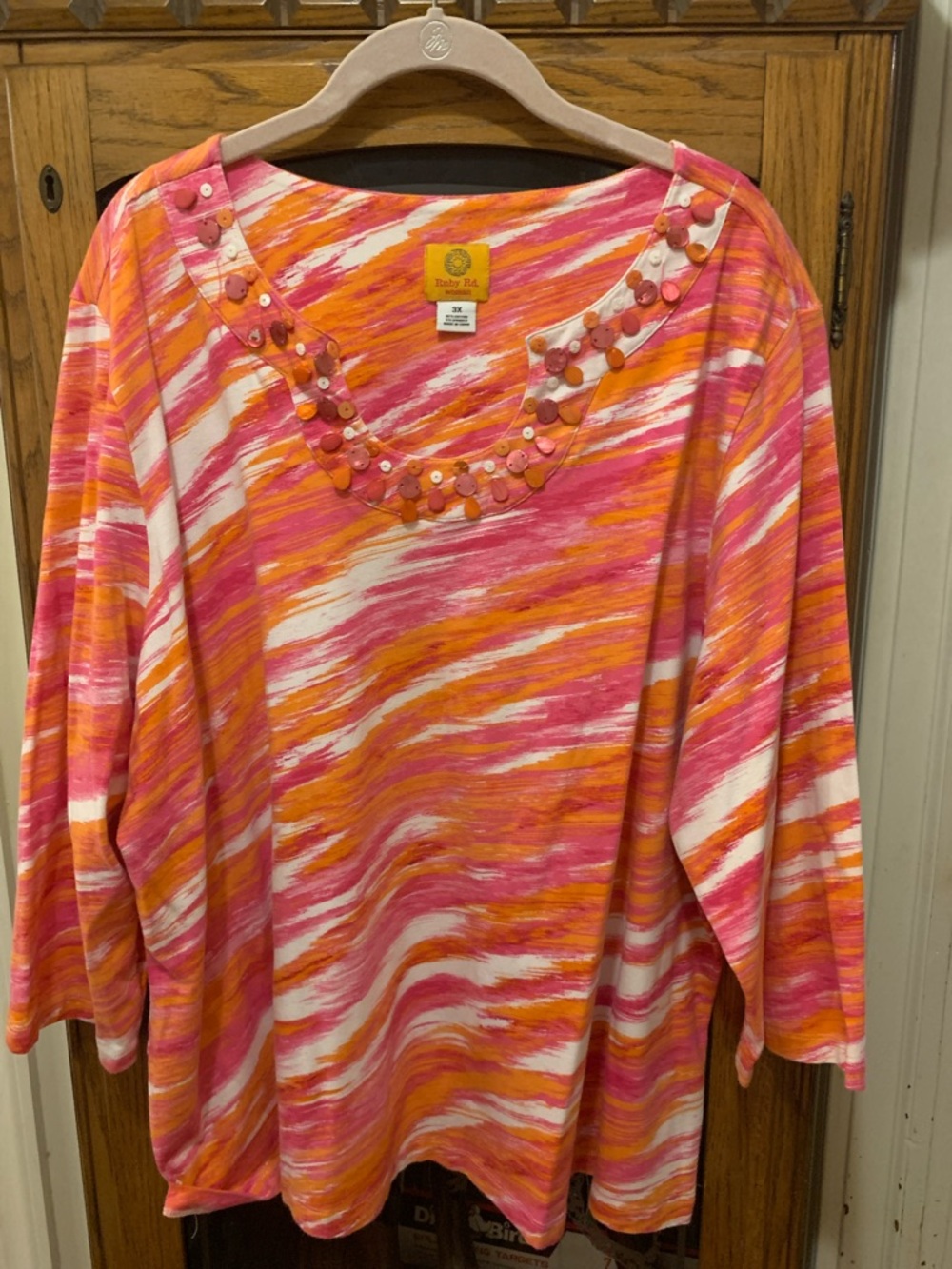 Ruby Rd. Pink & Orange Scoop-Neck Button-Trim Tunic
